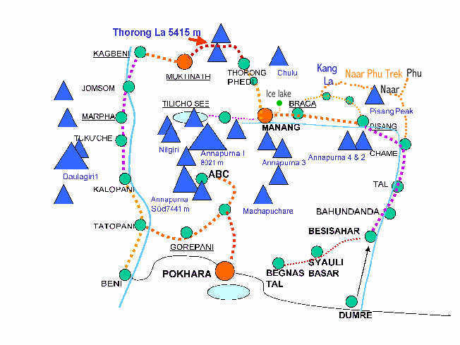 Trekking in Nepal, das Gebiet der Annapurna Karte